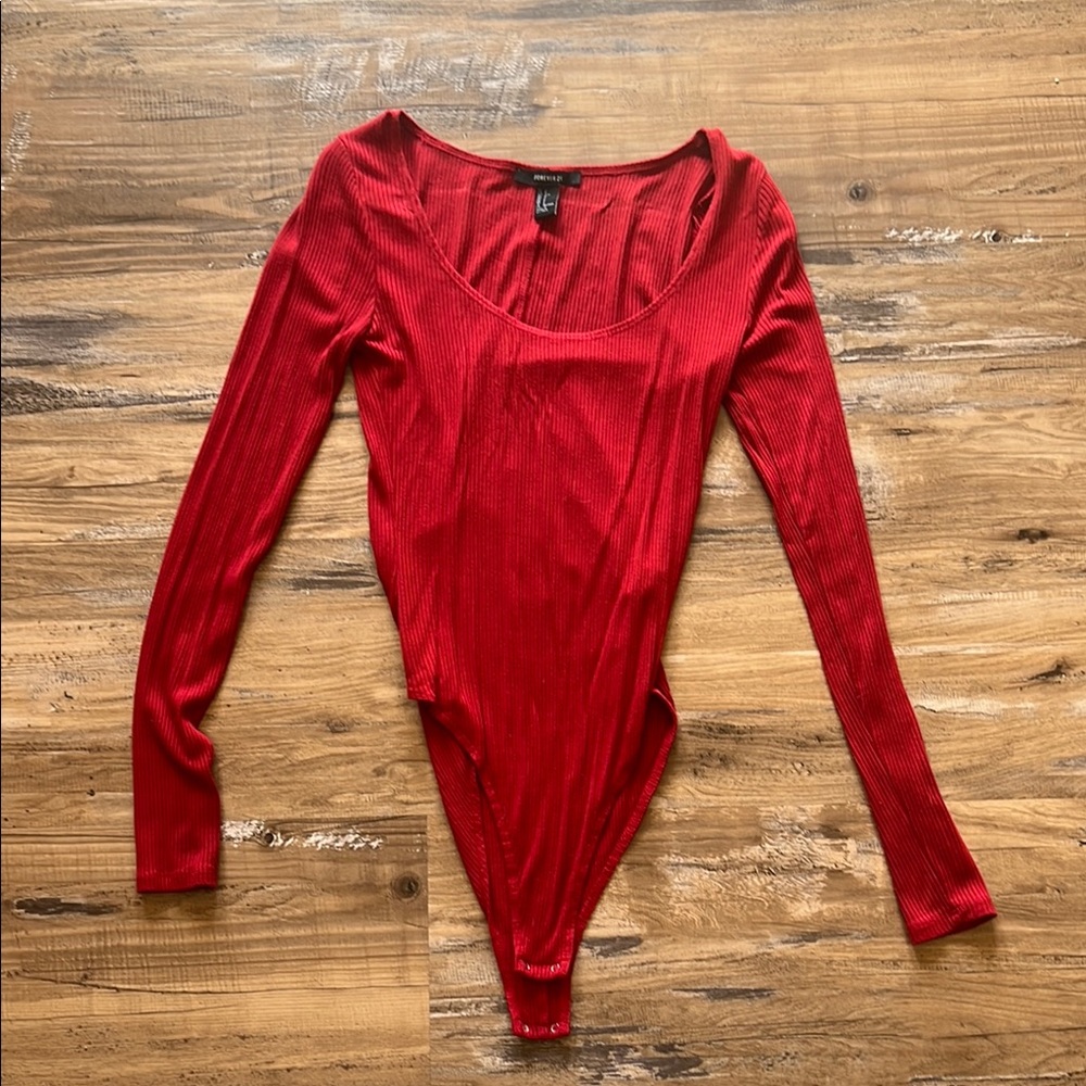 Women's Red Long Sleeve Bodysuit